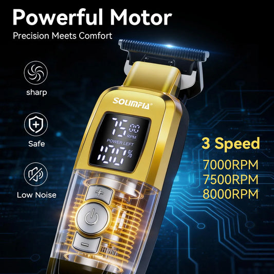 Hair Clippers for Men Professional Barber Clippers 3 Speeds Rechargeable Hair Trimmer with 3 Guide Combs Hair Cutting Machine
