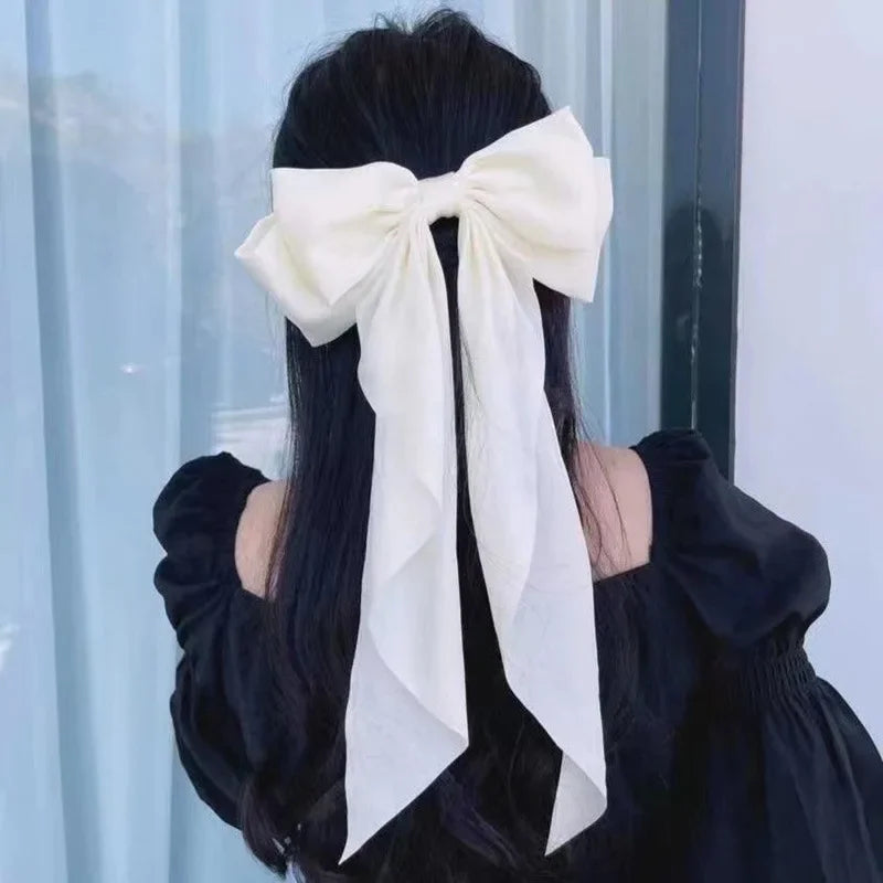 Women Large Bow Hairpin Elegant Long Ribbon Bow Hair Pins Fashion Simple Hair Clip Back Head Clips Half Tied Hair Accessories
