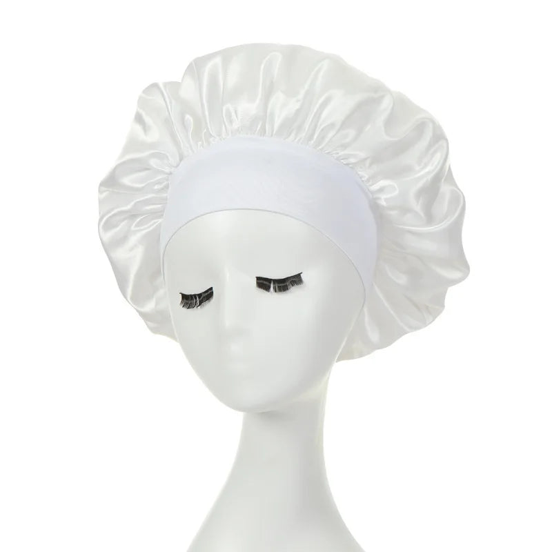 Women Night Sleep Hair Caps Silky Bonnet Satin Double Layer Adjust Head Cover Hat Shower Cap for Curly Hair Styling Accessories