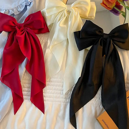 Women Large Bow Hairpin Elegant Long Ribbon Bow Hair Pins Fashion Simple Hair Clip Back Head Clips Half Tied Hair Accessories