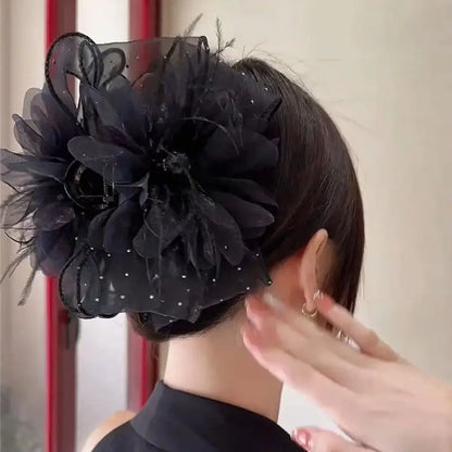 Fashion Exquisite Women Black Hair Accessories Girls Summer Autumn Hair Claws Flower Feather  Female New Headwear Hair Clip