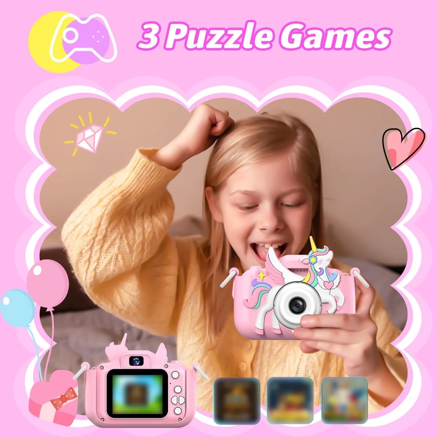 Kids Camera Digital - Cute, Durable & Easy to Use, 1080P Photo/Video for Toddlers 3-10, Best Gift Suitable for 3-12 Years Old