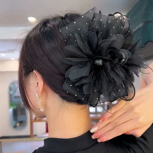 Fashion Exquisite Women Black Hair Accessories Girls Summer Autumn Hair Claws Flower Feather  Female New Headwear Hair Clip