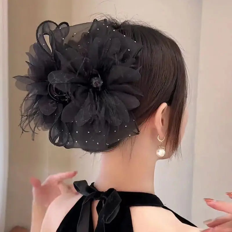 Fashion Exquisite Women Black Hair Accessories Girls Summer Autumn Hair Claws Flower Feather  Female New Headwear Hair Clip