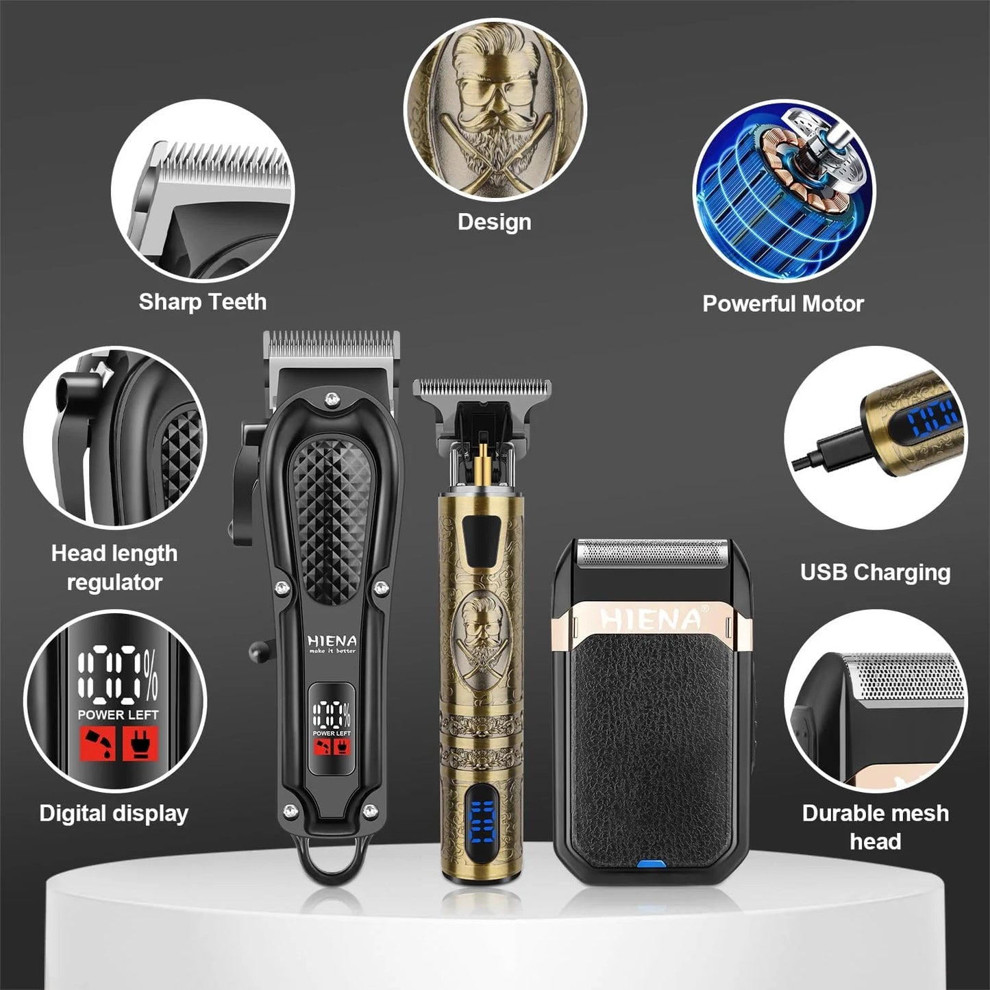 Professional Hair Clippers for Men Cordless Hair Clipper for Hair Cutting Kit 3-in-1 LED Haircut Set with Foil Shaver