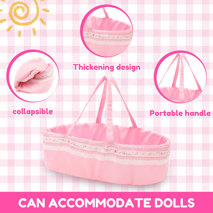 10 Pcs Doll Clothes Set Portable Baby Doll Accessories Set with Bassinet Diaper Pacifier Feeding Bottle for Children Toddler