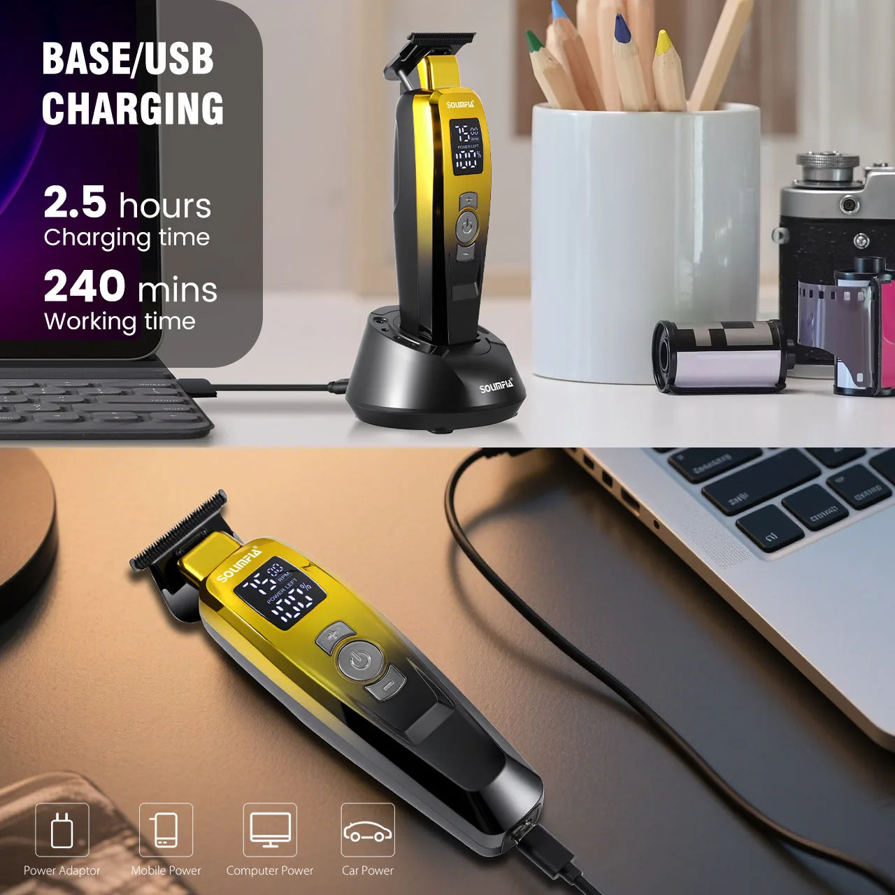 Hair Clippers for Men Professional Barber Clippers 3 Speeds Rechargeable Hair Trimmer with 3 Guide Combs Hair Cutting Machine