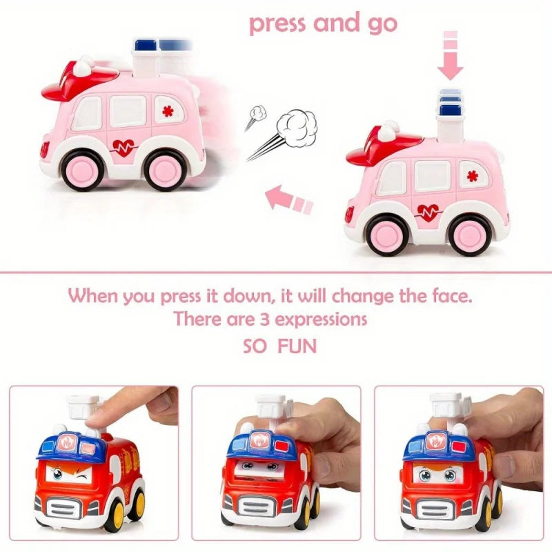 Kids Press & Go Cartoon Car, Simple Manual Operation, Interactive Parent-Child Toy, Ideal Birthday & Christmas Gift