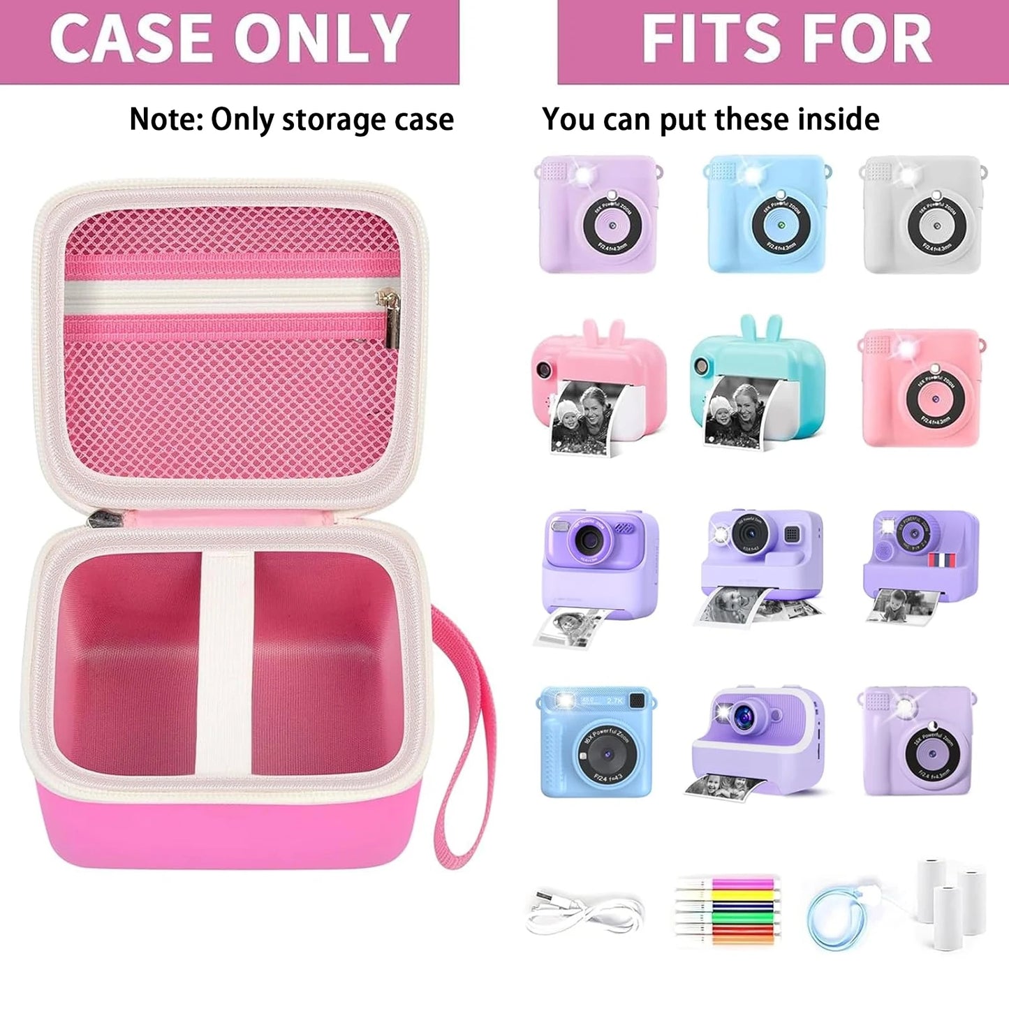 Kids Instant Print Camera Case (CASE ONLY) | Hard Storage Bag for Toddler Digital Print Cameras, Shockproof Travel Organizer for