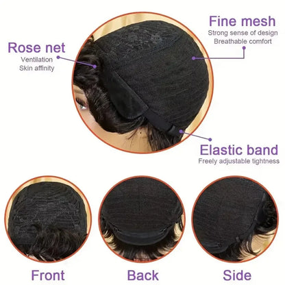 Human Hair Short Curly Wig Pixie Cut Full Machine Made Wigs For Women