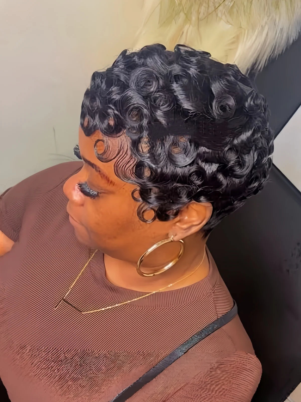 Human Hair Short Curly Wig Pixie Cut Full Machine Made Wigs For Women