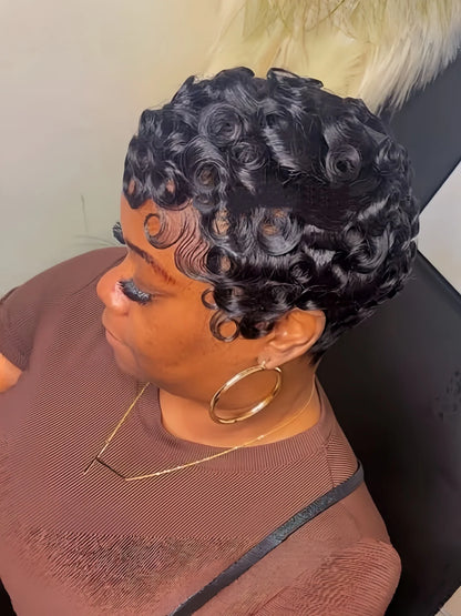 Human Hair Short Curly Wig Pixie Cut Full Machine Made Wigs For Women