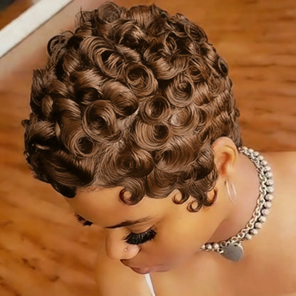Human Hair Short Curly Wig Pixie Cut Full Machine Made Wigs For Women