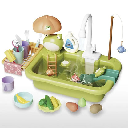 Kids Kitchen Sink Toys Electric Dishwasher Playing Toy With Running Water Pretend Play Food Fishing Toy Role Playing Girls Gifts