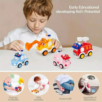 Kids Press & Go Cartoon Car, Simple Manual Operation, Interactive Parent-Child Toy, Ideal Birthday & Christmas Gift