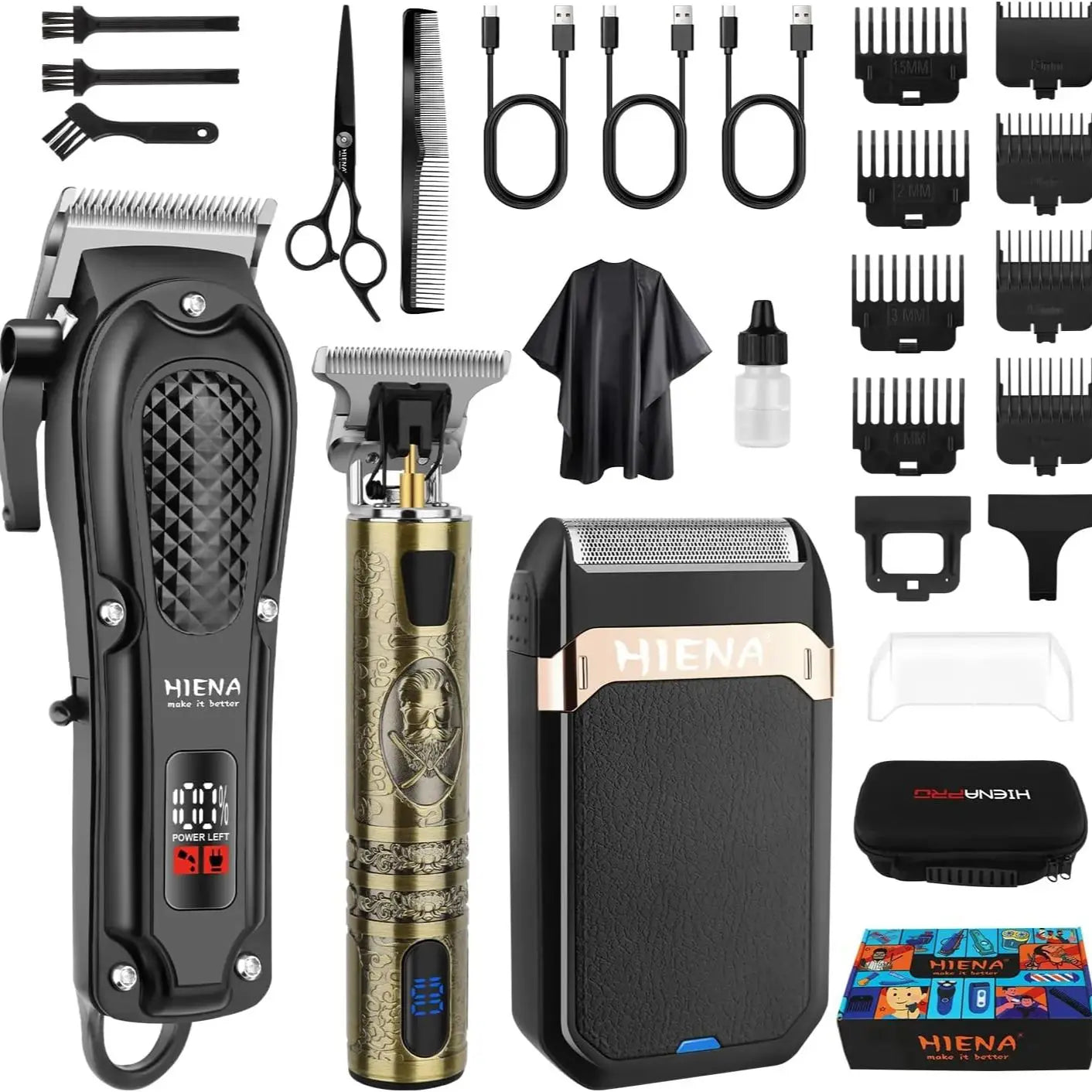 Professional Hair Clippers for Men Cordless Hair Clipper for Hair Cutting Kit 3-in-1 LED Haircut Set with Foil Shaver