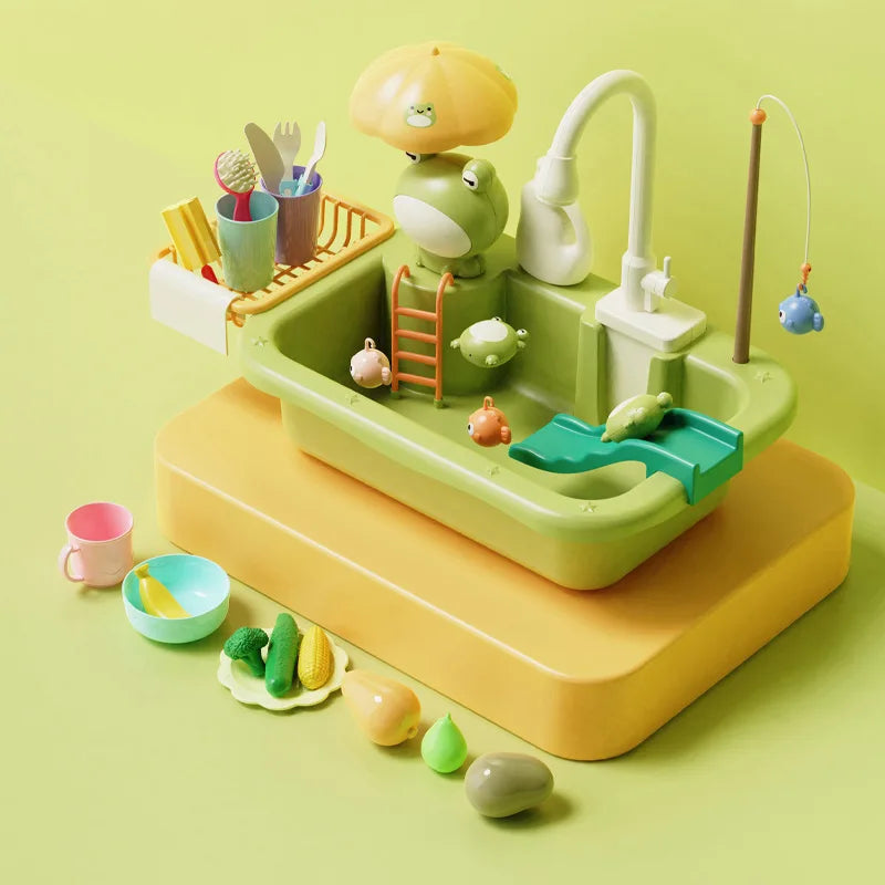 Kids Kitchen Sink Toys Electric Dishwasher Playing Toy With Running Water Pretend Play Food Fishing Toy Role Playing Girls Gifts