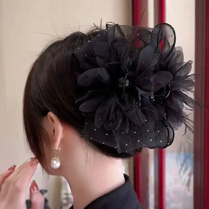 Fashion Exquisite Women Black Hair Accessories Girls Summer Autumn Hair Claws Flower Feather  Female New Headwear Hair Clip