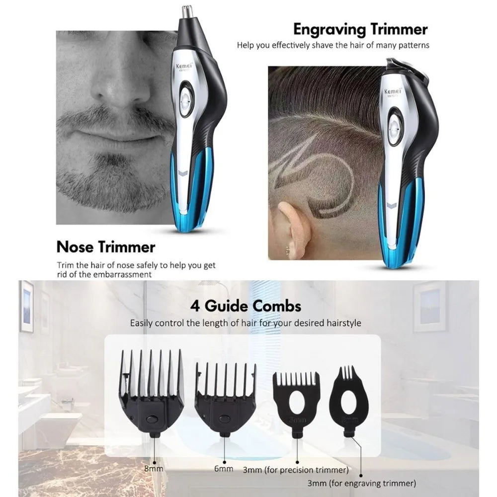 Rechargeable Cordless Hair Clippers Trimmer Grooming Kit for Men Beard Razor Cutting Nose Ear Hair Removal Tool