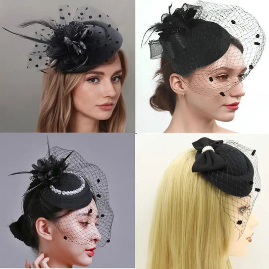 Women's Hair Clip Adorned with Black Pearls and Feathers for Radiant Finish on Special Moments