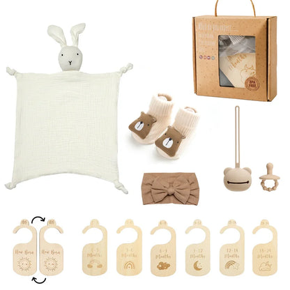 Baby Towel Newborn Accessories Photography Props Keepsakes Memories Milestone Cards Baby Birth Monthly Bath Rattle Toy Set Gifts