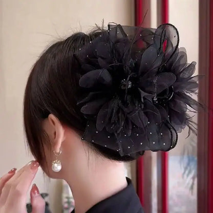 Fashion Exquisite Women Black Hair Accessories Girls Summer Autumn Hair Claws Flower Feather  Female New Headwear Hair Clip