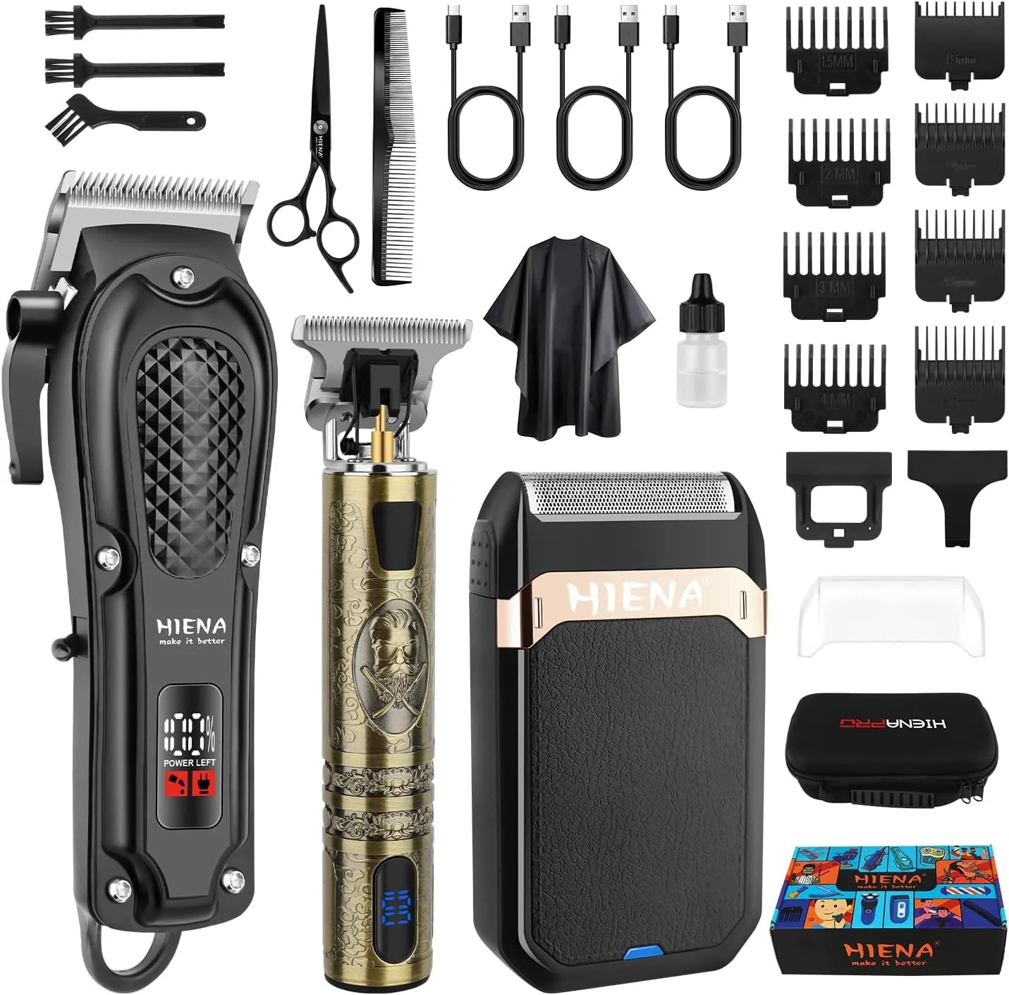 Professional Hair Clippers for Men Cordless Hair Clipper for Hair Cutting Kit 3-in-1 LED Haircut Set with Foil Shaver