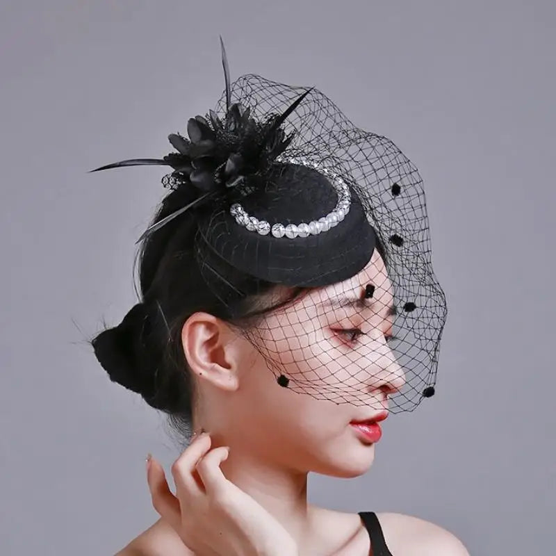 Women's Hair Clip Adorned with Black Pearls and Feathers for Radiant Finish on Special Moments
