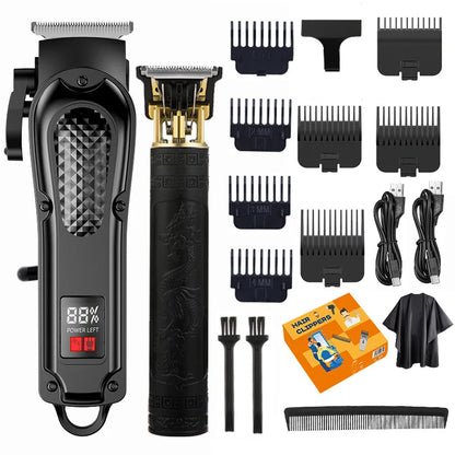 Men's Professional Hair Clippers Kit Cordless & Corded Barber Clippers Set Grooming Rechargeable Trimmer with Adjustable Blade