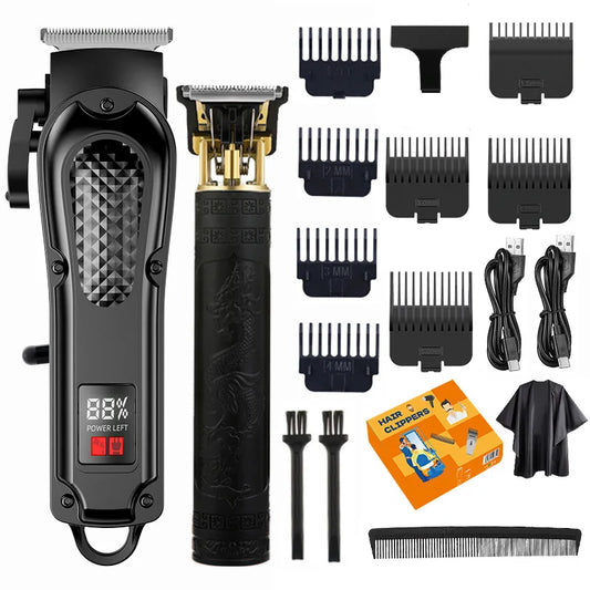 Men's Professional Hair Clippers Kit Cordless & Corded Barber Clippers Set Grooming Rechargeable Trimmer with Adjustable Blade