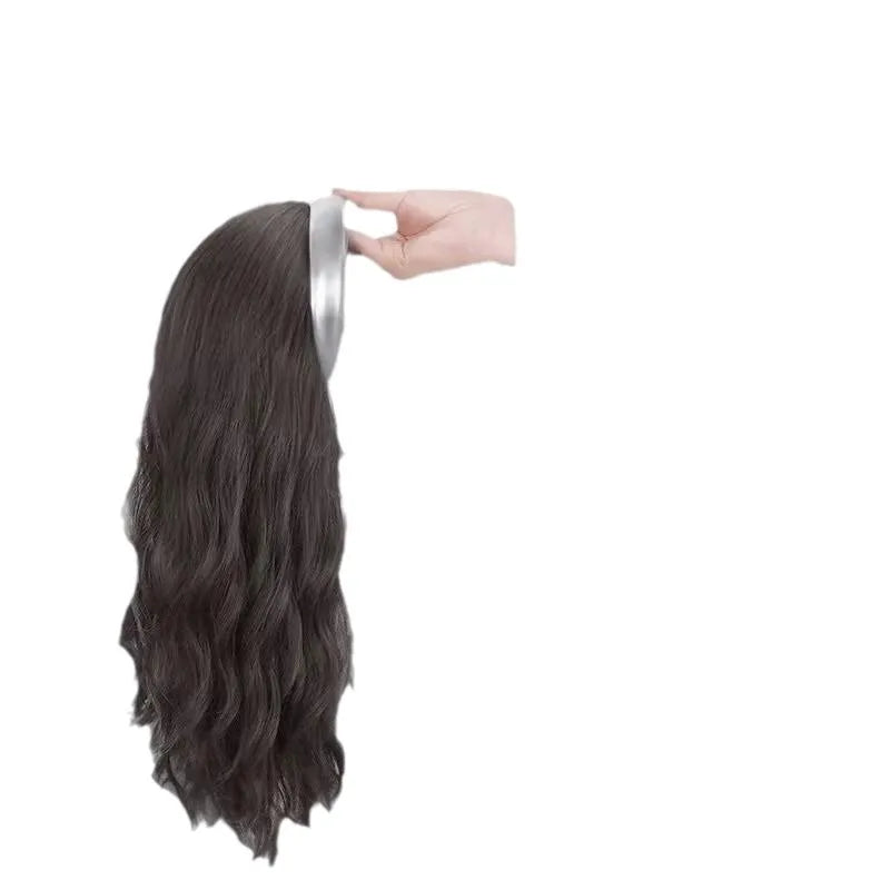 Hair clip wig for women, natural half-head cap, water wave long curly hair synthetic wig piece, wig accessory