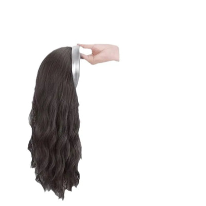 Hair clip wig for women, natural half-head cap, water wave long curly hair synthetic wig piece, wig accessory