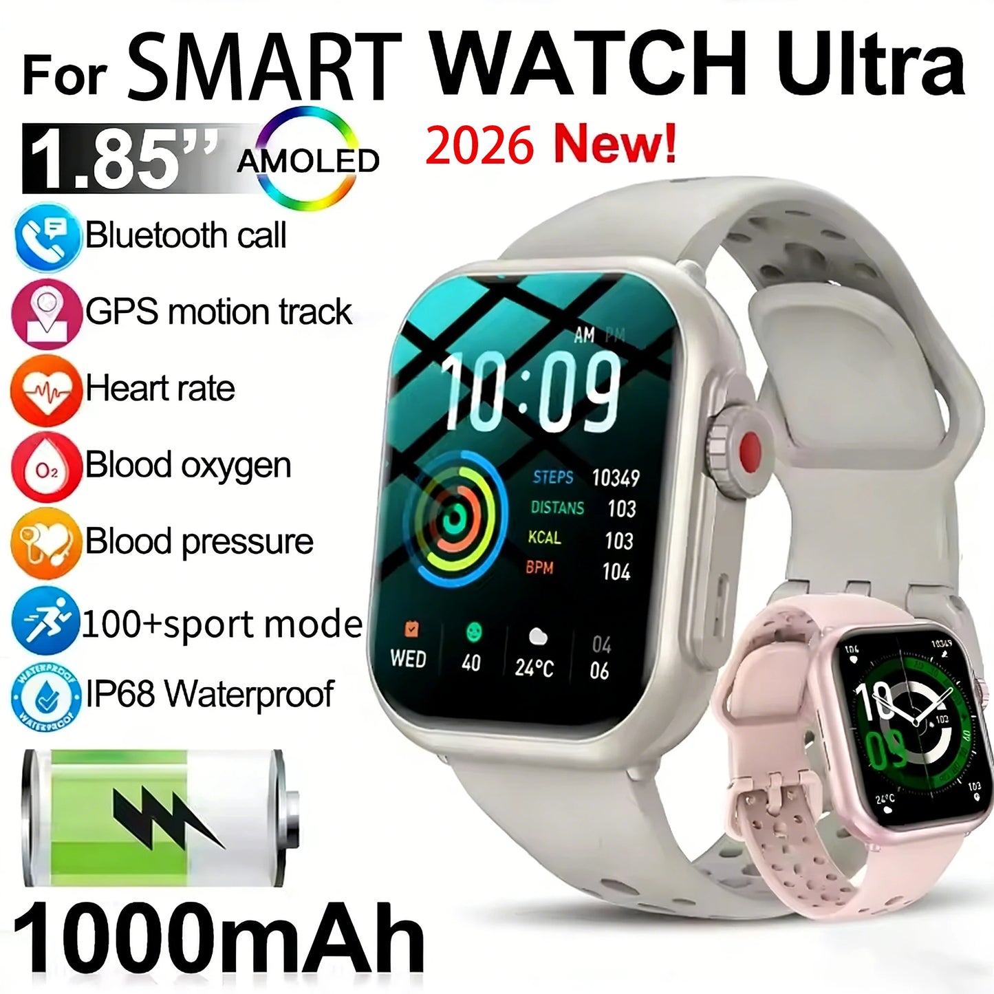 2026 New For Xiaomi Smart Watch Men Women 1.83-Inch HD AMOLED Full Touch Screen IP68 Waterproof Bluetooth Call SmartWatch Man